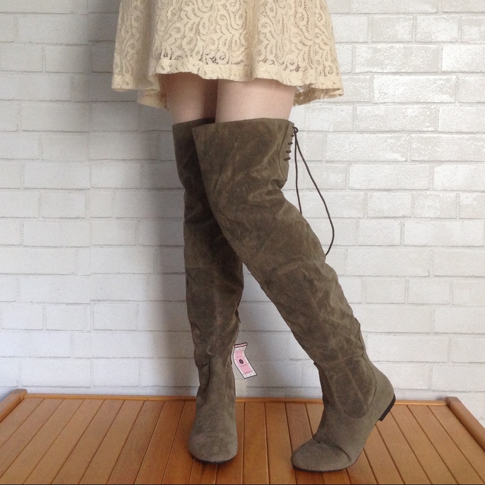Thigh High Faux Suede Tall Over The Knee Boots